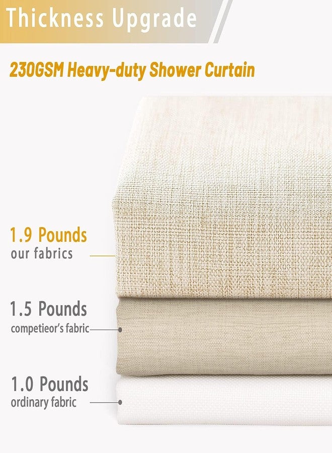 De-Mediocre Linen Ivory Shower Curtain Cream, Linen Textured Heavy Duty 230GSM Fabric Shower Curtain Set, Boho Farmhouse Shabby Chic Rustic Shower Curtains for Bathroom Waterproof Decorative - 108"x72" Beige - Image 5