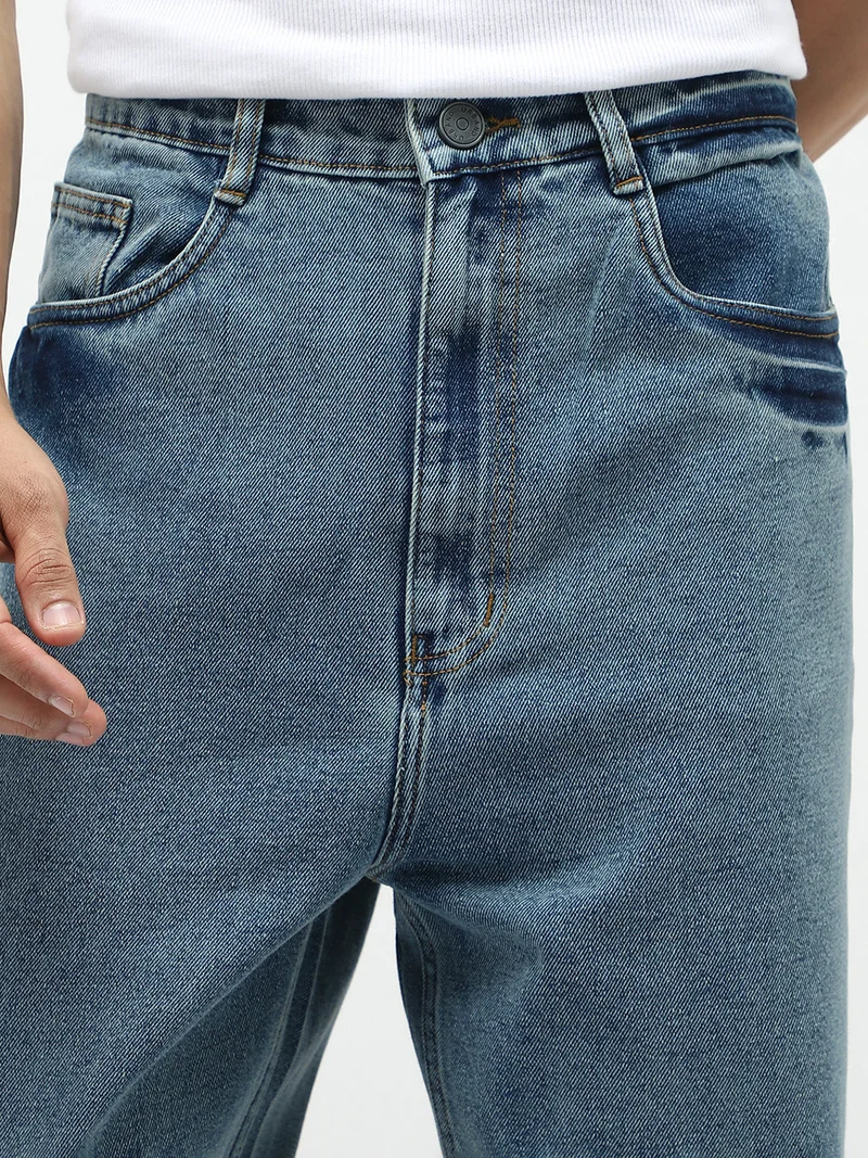 Urbano Fashion  Urbano Fashion Men's Light Blue Loose Baggy Fit Washed Jeans Non-Stretchable  | Best Price UAE