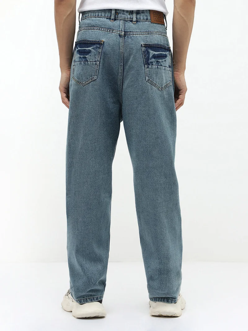 Urbano Fashion  Urbano Fashion Men's Light Blue Loose Baggy Fit Washed Jeans Non-Stretchable  | Best Price UAE