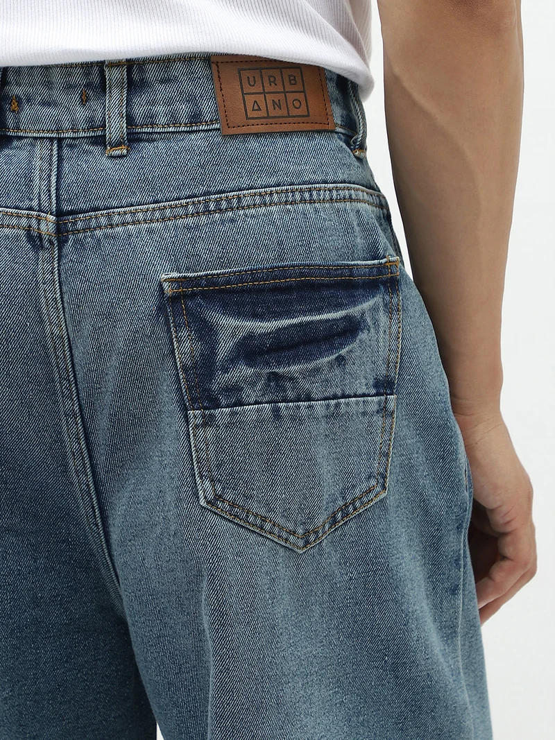 Urbano Fashion  Urbano Fashion Men's Light Blue Loose Baggy Fit Washed Jeans Non-Stretchable  | Best Price UAE
