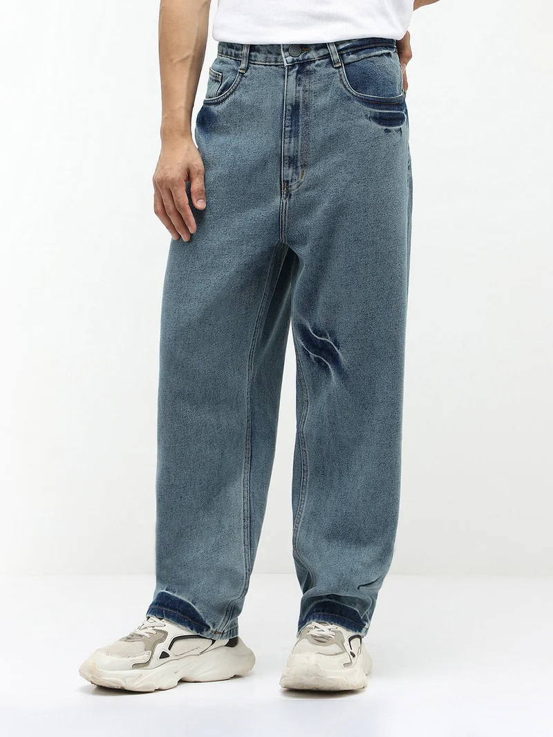 Urbano Fashion  Urbano Fashion Men's Light Blue Loose Baggy Fit Washed Jeans Non-Stretchable  | Best Price UAE