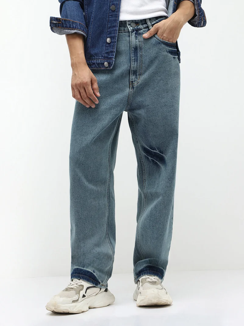 Urbano Fashion Men's Light Blue Loose Baggy Fit Washed Jeans Non-Stretchable