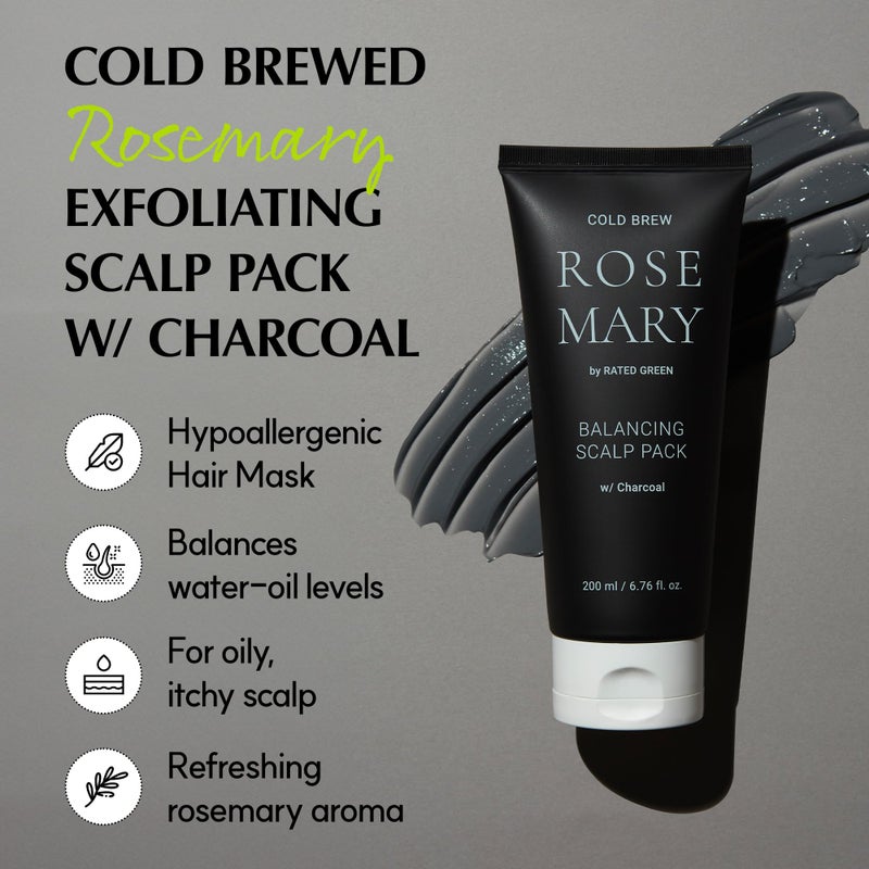 RATED GREEN Rosemary Balancing Scalp Pack | Organic Cold Brewed Charcoal | 2-in-1 Detoxifying Hair Mask for Flaky, Oly Scalp & Hair | Silicone-Free, Korean Hair Care | 6.76 Fl. Oz - Image 3