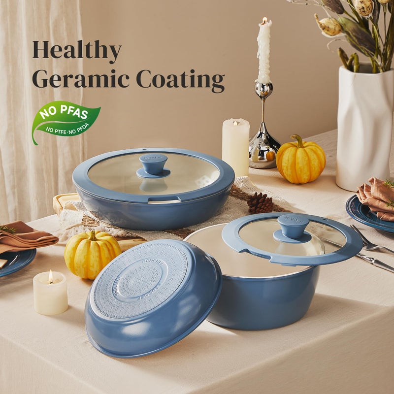 Redchef Ceramic Cookware Set, Removable Handle Pots and Pans Non-Stick, Rv Cookware Set, Non-Toxic Pots and Pans Set No PFAS, PTFE, PFOA, Detachable Pots and Pans, Dishwasher & Oven Safe(Blue) - Image 5