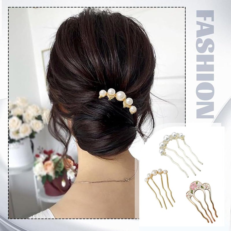Aeenioy 3Pcs Korean Hair Accessories, U-Shaped Pearl Hair Pins Set for Women, Elegant French Hair Pins for Hair Styling, Juda Accessories for Hair Bun, Rhinestone Pearl Hair Comb Stick for Wedding and Daily Use - Image 5