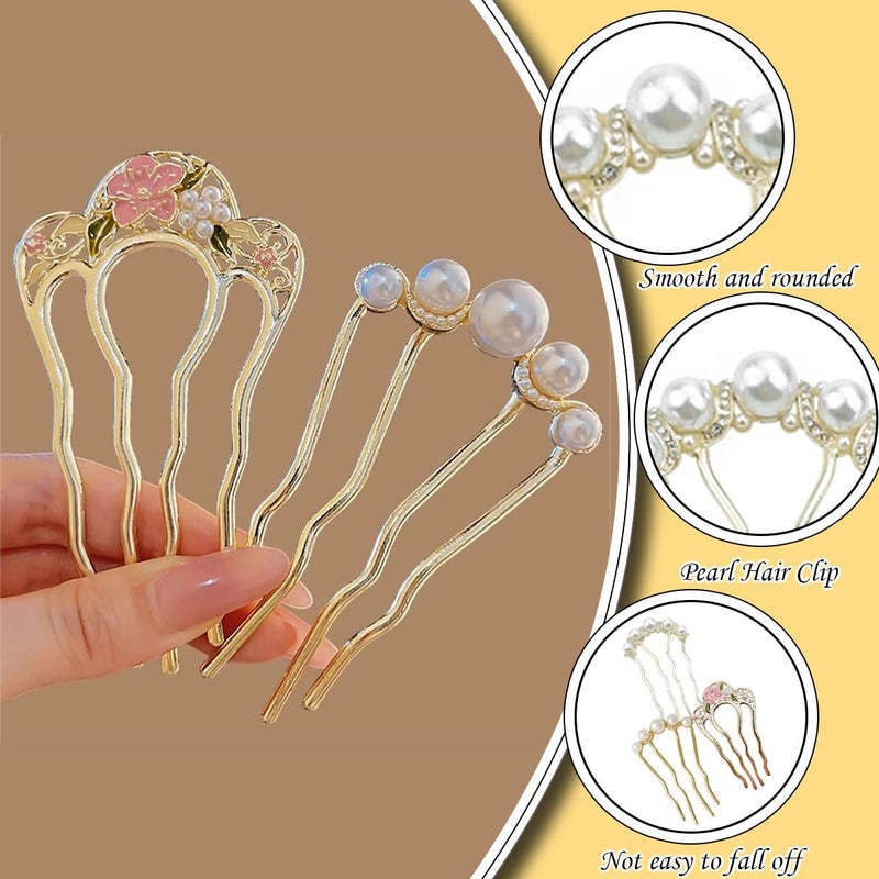 Aeenioy 3Pcs Korean Hair Accessories, U-Shaped Pearl Hair Pins Set for Women, Elegant French Hair Pins for Hair Styling, Juda Accessories for Hair Bun, Rhinestone Pearl Hair Comb Stick for Wedding and Daily Use - Image 3