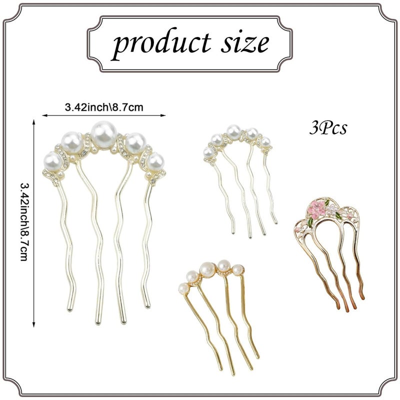Aeenioy 3Pcs Korean Hair Accessories, U-Shaped Pearl Hair Pins Set for Women, Elegant French Hair Pins for Hair Styling, Juda Accessories for Hair Bun, Rhinestone Pearl Hair Comb Stick for Wedding and Daily Use - Image 2