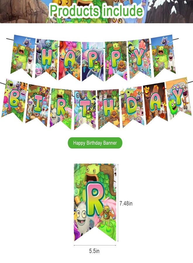 karg Singing Monsters Birthday Decorations,Singing Monsters Party Supplies Include Happy Birthday Banner, Cake Topper and Cupcake Toppers, Balloons for Kids Party Decor - Image 2