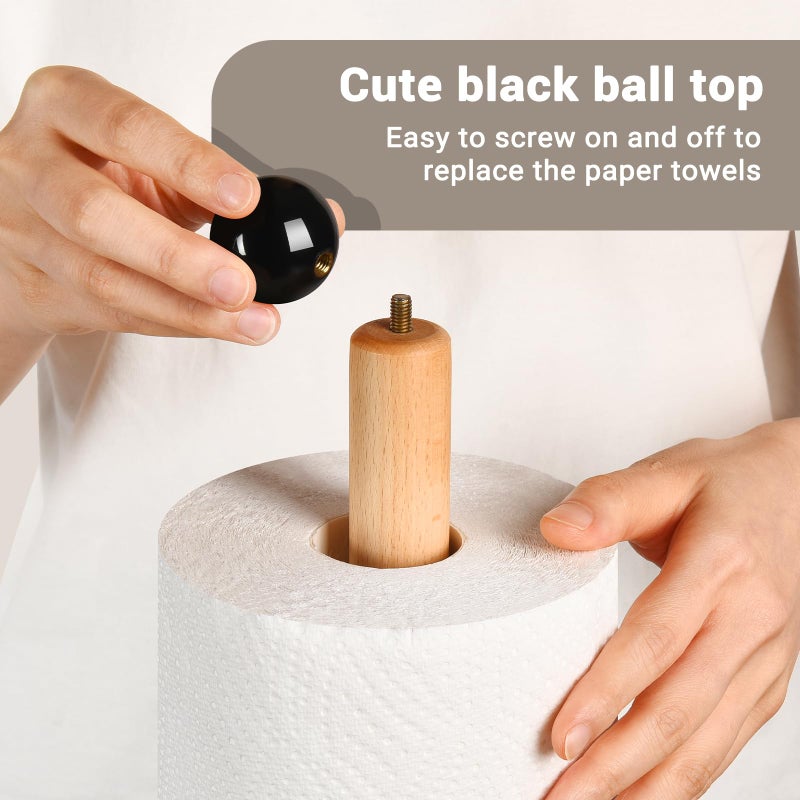 Cambiar Paper Towel Holder  Wooden Kitchen Roll Stand (Black Ball) - Image 5