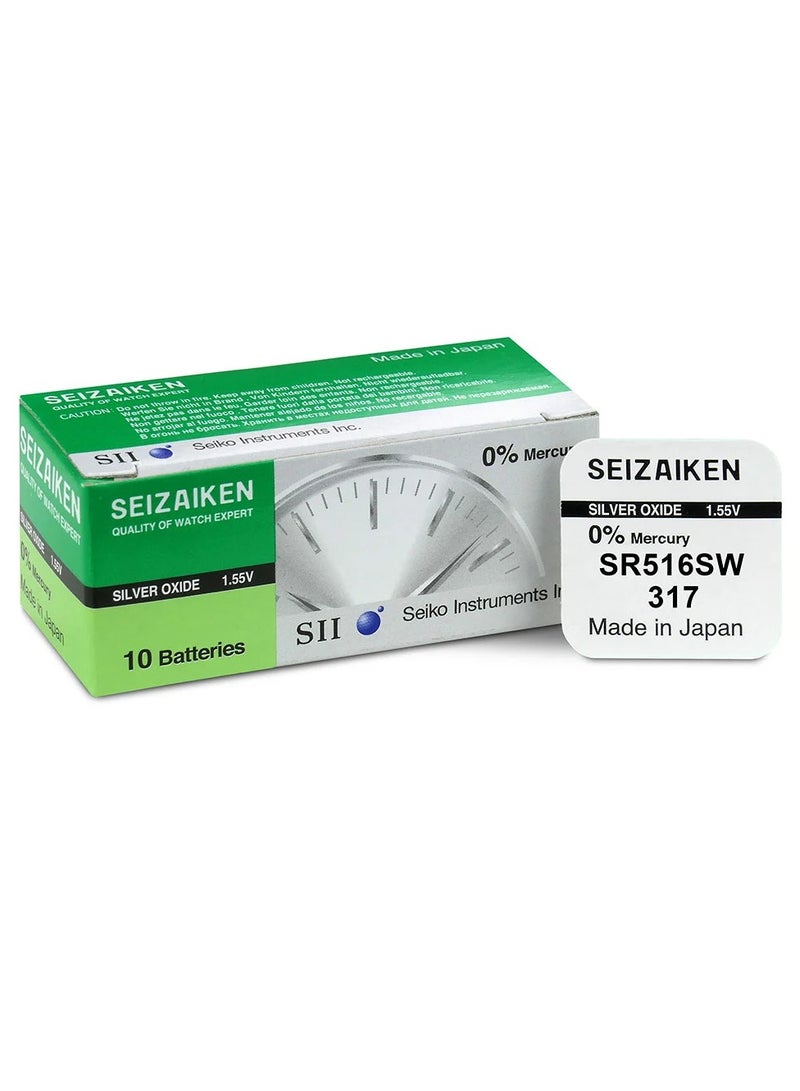 Seizaiken 10-Pieces Seizaiken / SEIKO 317 / SR516SW Silver Oxide 1.55V 0%Mercury (Watch) Batteries  - Image 1