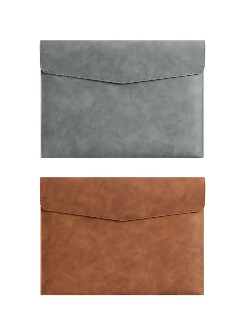 Generic 2PCS Leather A4 File Folder, Waterproof PU Wallets Document Holder with Snap Popper Closure, Portable Portfolio Envelope Organizer Case Pockets for Travel Meeting Business Office Tablet (Gray, Brown)  - Image 1