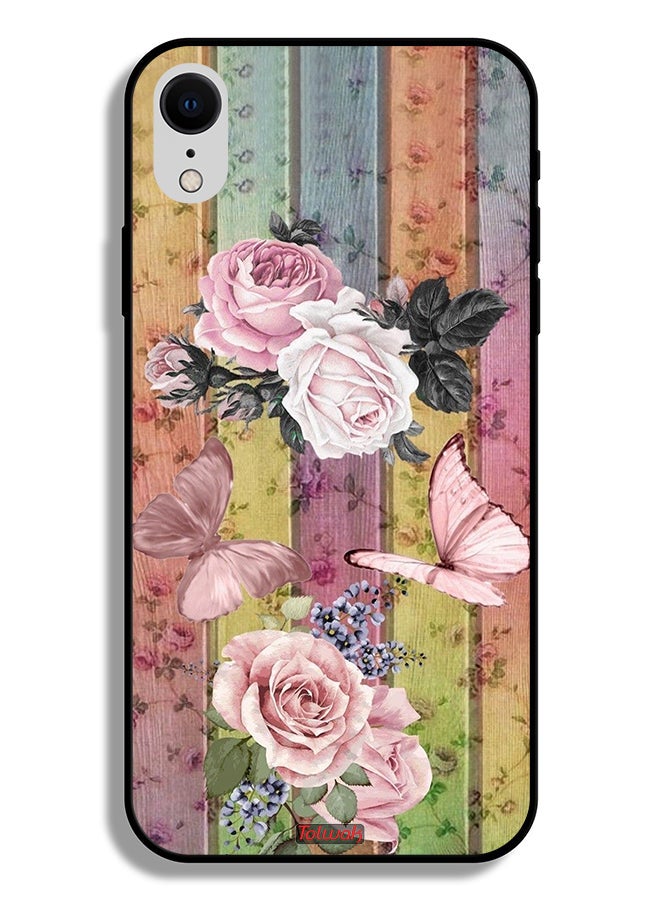 Tolwak Apple iPhone XR Protective Case Peach Butterflies And Roses - Image 2