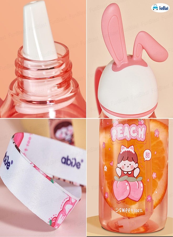 FunBlast Tritan Water Bottle with Straw and Adjustable Strap for Kids – School Sipper Water Bottle for Kids, Cartoon Themed Cute Water Bottle for Boys and Girls (400 ML) (Pink) - Image 4