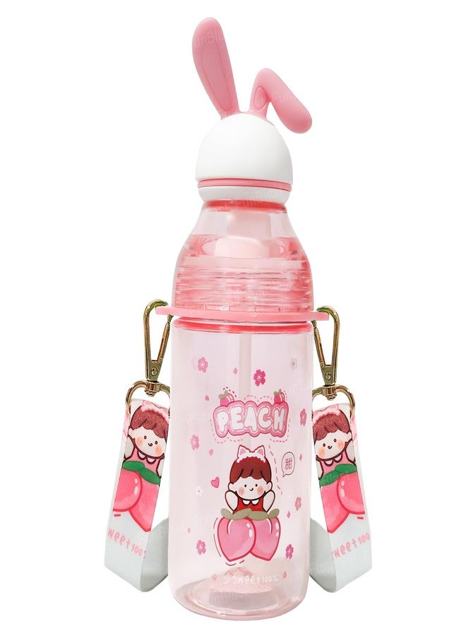 FunBlast Tritan Water Bottle with Straw and Adjustable Strap for Kids – School Sipper Water Bottle for Kids, Cartoon Themed Cute Water Bottle for Boys and Girls (400 ML) (Pink) - Image 1