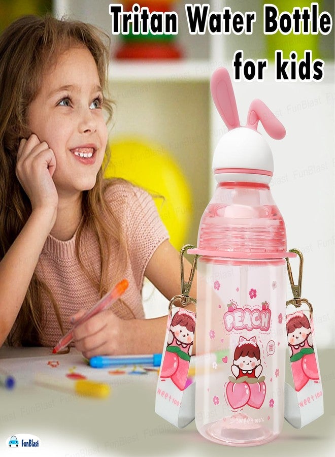FunBlast Tritan Water Bottle with Straw and Adjustable Strap for Kids – School Sipper Water Bottle for Kids, Cartoon Themed Cute Water Bottle for Boys and Girls (400 ML) (Pink) - Image 5