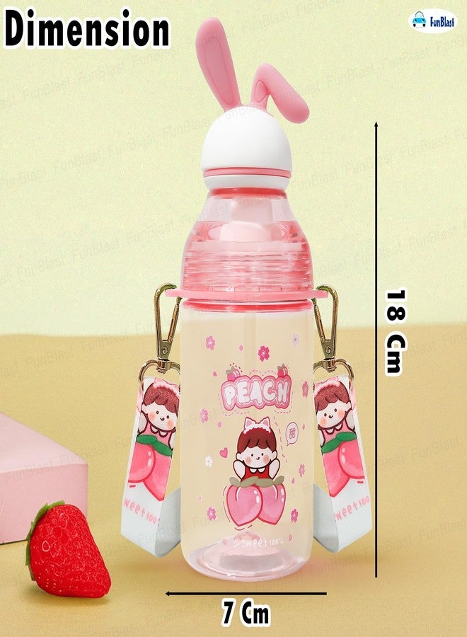 FunBlast Tritan Water Bottle with Straw and Adjustable Strap for Kids – School Sipper Water Bottle for Kids, Cartoon Themed Cute Water Bottle for Boys and Girls (400 ML) (Pink) - Image 3