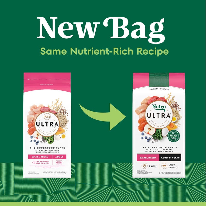 Nutro Ultra Adult Small Breed Dog Food Dry Recipe, Dry Dog Food for Small Dogs, Chicken, Lamb and Salmon Protein Trio, 3.5 lb. Bag - Image 2