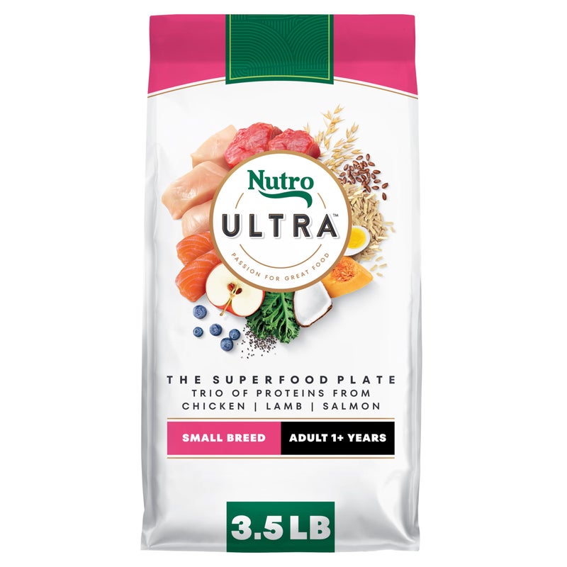 Nutro Ultra Adult Small Breed Dog Food Dry Recipe, Dry Dog Food for Small Dogs, Chicken, Lamb and Salmon Protein Trio, 3.5 lb. Bag - Image 1