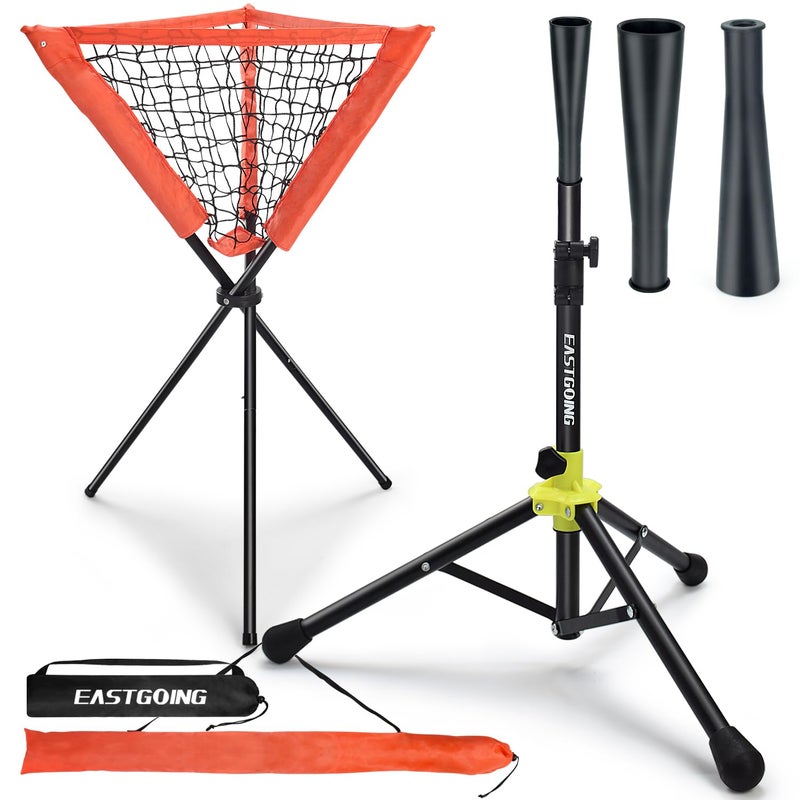 Eastgoing Heavy Duty Baseball and Softball Portable Travel Batting Tee with Baseball Ball CaddyEasy Adjustable Height Portable CollapsibleHitting Tee for Any Age Player Baseball Black - Image 2