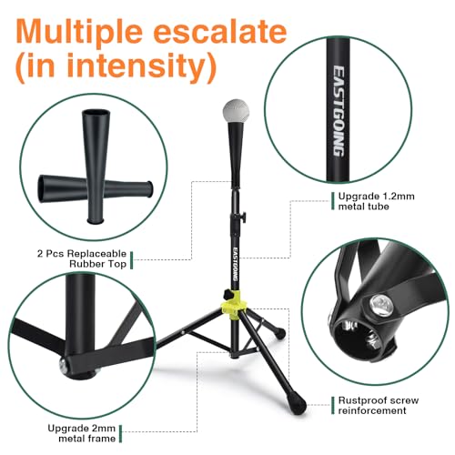 Eastgoing Heavy Duty Baseball and Softball Portable Travel Batting Tee with Baseball Ball CaddyEasy Adjustable Height Portable CollapsibleHitting Tee for Any Age Player Baseball Black - Image 3