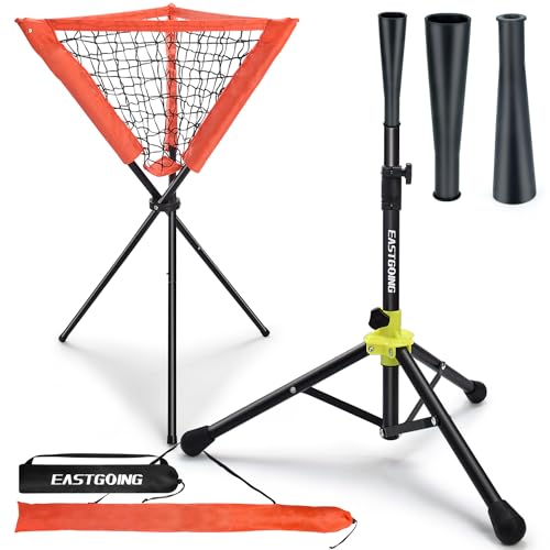 Eastgoing Heavy Duty Baseball and Softball Portable Travel Batting Tee with Baseball Ball CaddyEasy Adjustable Height Portable CollapsibleHitting Tee for Any Age Player Baseball Black - Image 1
