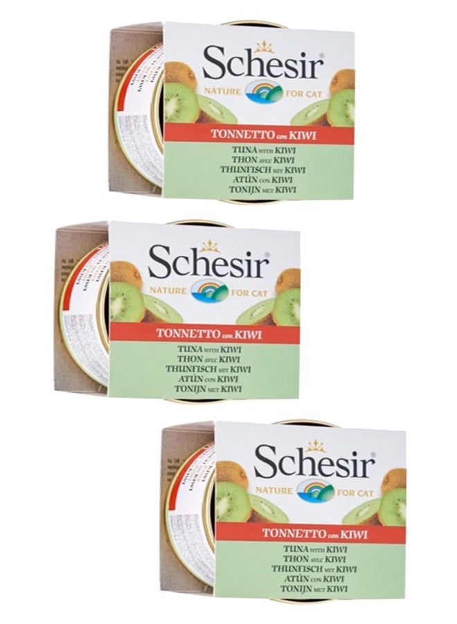 شيسر طعام شيزر الرطب للقطط البالغة - تونة وكيوي في جيلي- 3 علب، وزن كل علبة 75 غرام - Image 1