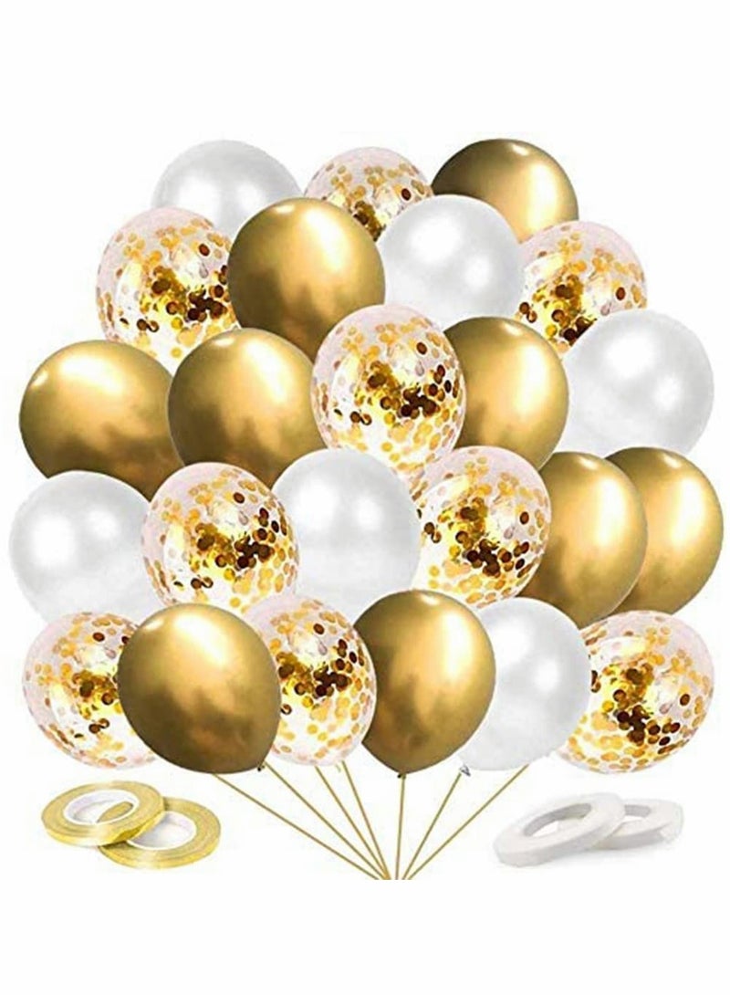 Excefore 60 Pcs Gold Metallic Balloons Set, Gold Confetti Balloons, Gold White Balloons for Wedding Birthday Graduation Bridal Shower Baby Shower Party Decoration - Image 1