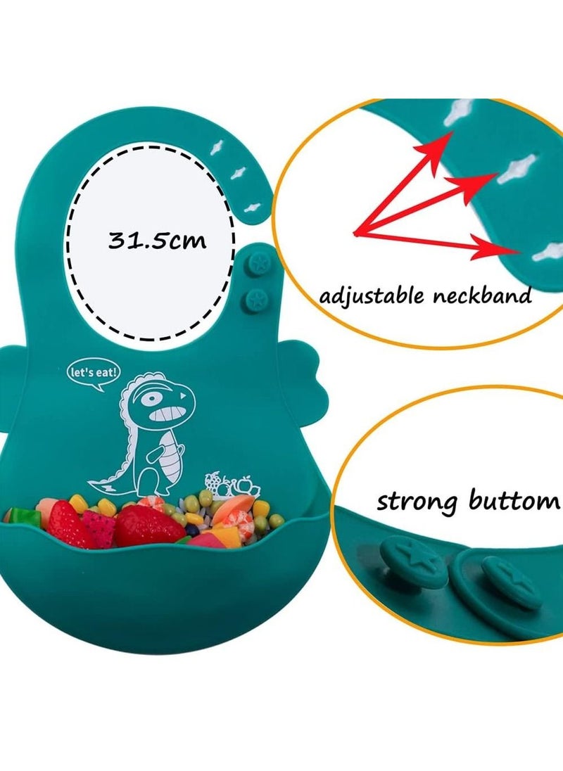 Gonice - Silicone Toddler Plates Set, Suction Plates for Baby with Spoon Fork and Adjustable Bib Set Kids Divided Grip Dish Self Feeding Training Baby Dinner Plate Microwave Dishwasher Safe - Image 1