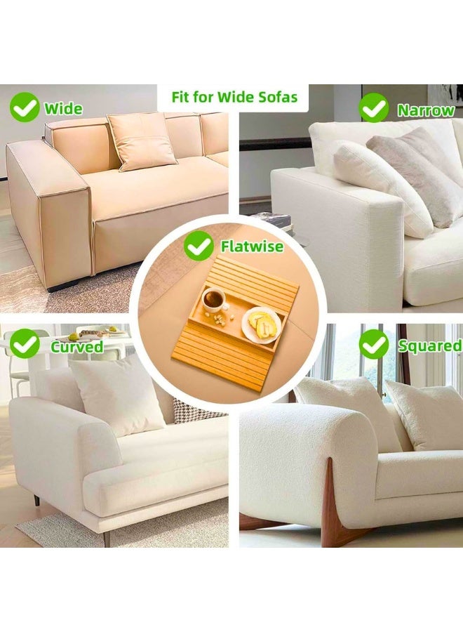 Chase Up Bamboo Sofa Armrest Tray, Foldable Anti-Slip Handcrafted Couch Arm Table for Food,Drinks/Snacks/Phone/Cups/Ipad/Remote Holder, Flexible Side Tables Tambour Tray- 43.4 x 34 cm - Image 3