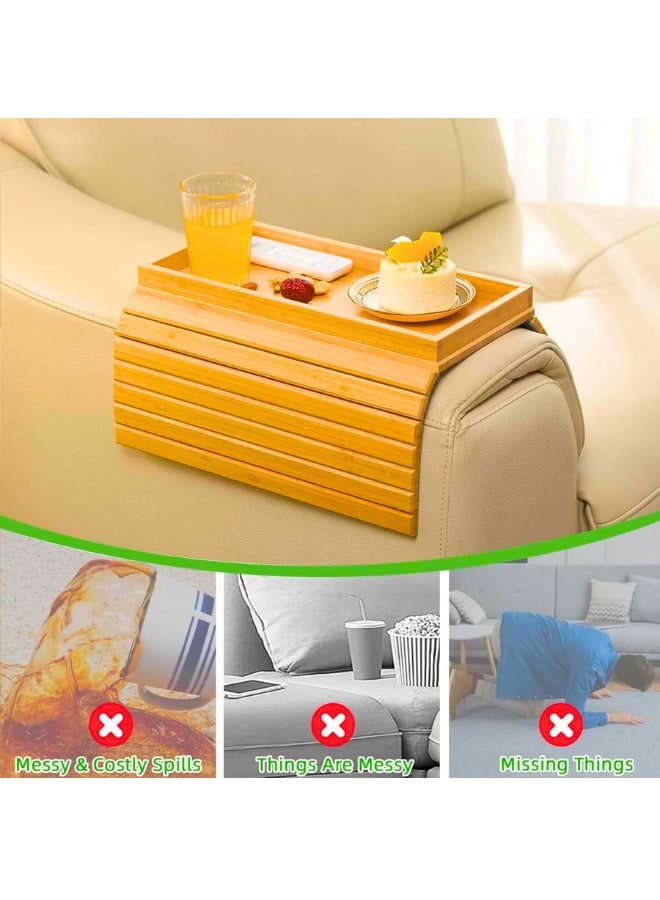 Chase Up Bamboo Sofa Armrest Tray, Foldable Anti-Slip Handcrafted Couch Arm Table for Food,Drinks/Snacks/Phone/Cups/Ipad/Remote Holder, Flexible Side Tables Tambour Tray- 43.4 x 34 cm - Image 2