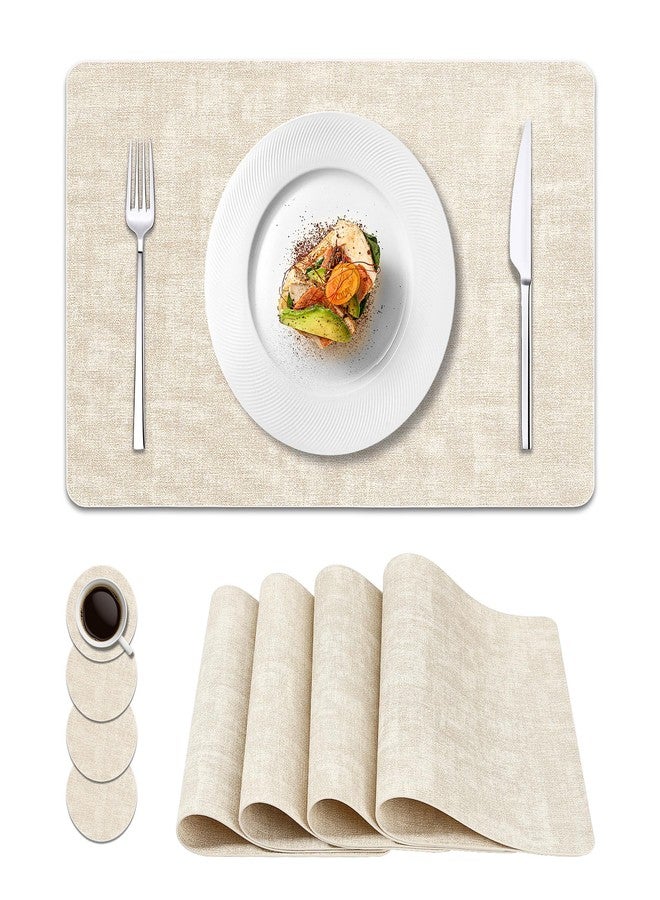 NCUE Vinyl Placemats Set of 4, Faux Leather Waterproof and Heat Resistant Place Mats, Washable Anti-Slip Table Mats with Coaster, Wipeable Placemats for Indoor & Outdoor 17" x 12" (Beige, Set of 4) - Image 1