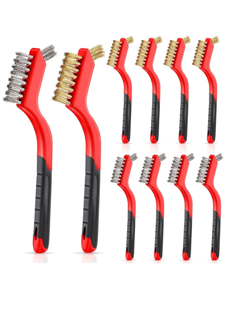 10 Pieces Wire Brush for Cleaning Welding Slag Rust,Brass/Stainless Steel/Nylon Wire Brushes , Extra Bristles for Narrow Areas, Heavy Duty Mini Crimped Scratch Brush, Cleaning Grill Welding Slag Rust - Image 2