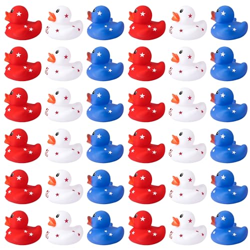 Wehhbtye 36 Pcs Patriotic Rubber Ducks 4th of July Rubber Duck2 Inch Red White Blue Star Float Ducky for Independence DayMemorial Day Baby Shower Pool Party - Image 1