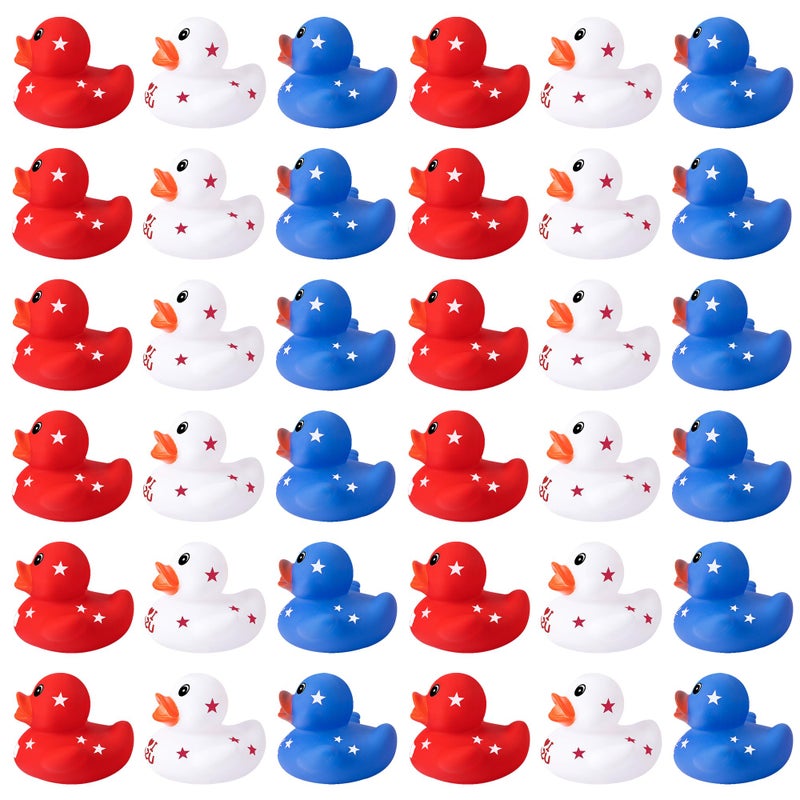 Wehhbtye 36 Pcs Patriotic Rubber Ducks 4th of July Rubber Duck2 Inch Red White Blue Star Float Ducky for Independence DayMemorial Day Baby Shower Pool Party - Image 3