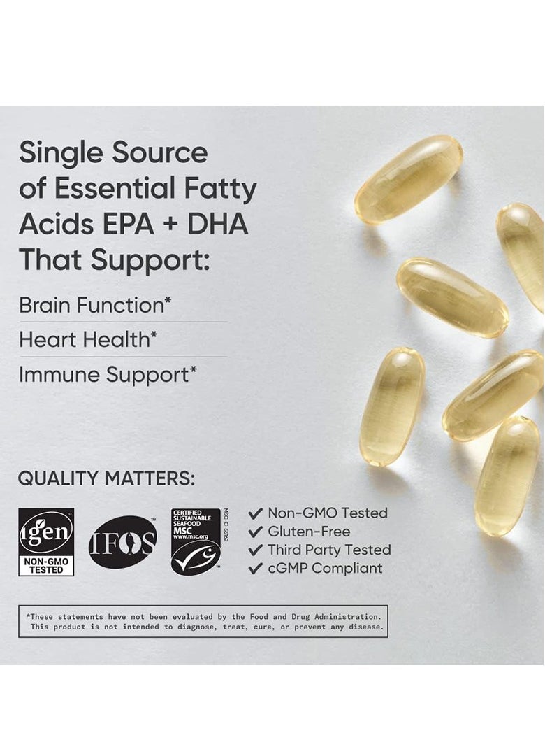 Omega - Omega-3,triple Strength, 1250 Mg, Made with ALASKAOMEGA, with Triglyceride EPA & DHA | Heart, Brain & Joint Support | IFOS 5 Star Certified, Non-GMO & Gluten Free - 90 Softgels - Image 1