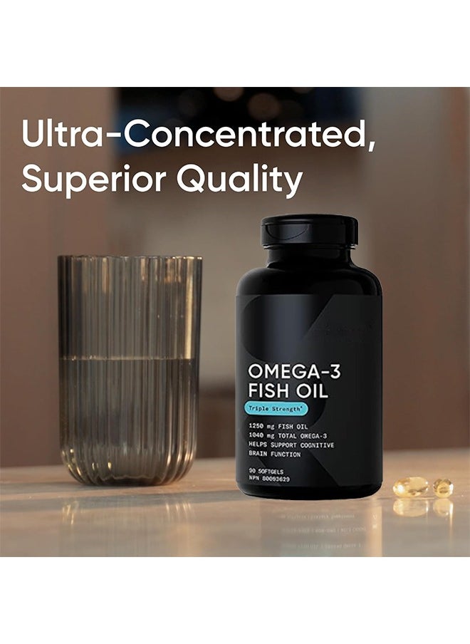 Omega - Omega-3,triple Strength, 1250 Mg, Made with ALASKAOMEGA, with Triglyceride EPA & DHA | Heart, Brain & Joint Support | IFOS 5 Star Certified, Non-GMO & Gluten Free - 90 Softgels - Image 1