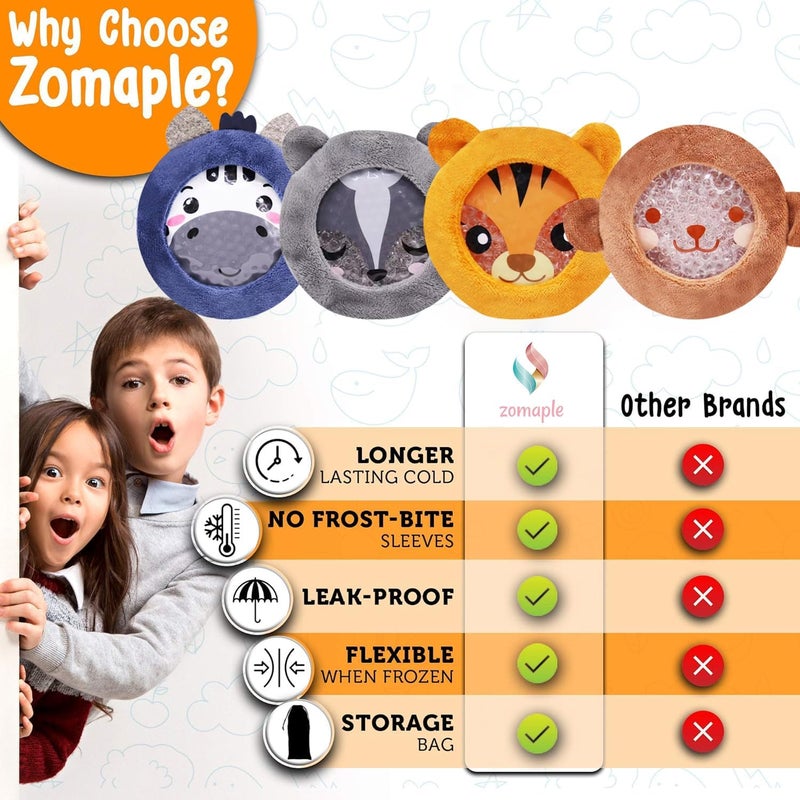 Zomaple Kids Ice Packs for Boo Boos  Reusable Warm Hot  Cold Compress  Injuries Pain Fever Wisdom Teeth Tired Eyes Sinus and Headaches Relief Children Heat Treatment Animal Designed First Aid Kit - Image 3