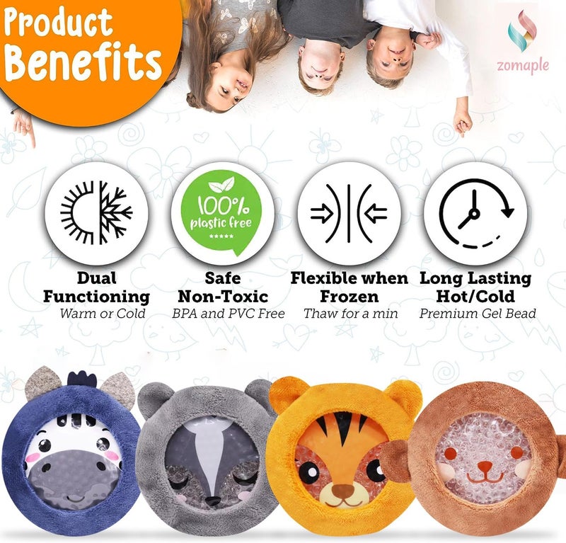 Zomaple Kids Ice Packs for Boo Boos  Reusable Warm Hot  Cold Compress  Injuries Pain Fever Wisdom Teeth Tired Eyes Sinus and Headaches Relief Children Heat Treatment Animal Designed First Aid Kit - Image 2