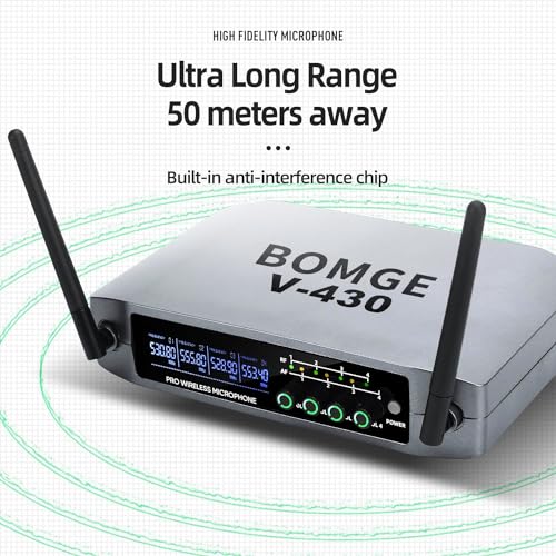 BOMGE Wireless Microphone System, BOMGE Pro 4-Channel Cordless Mic Set with Four Handheld Mics, Fixed Frequency, Long Range 200ft, Ideal for Church,Karaoke, Events (V430) - Image 4