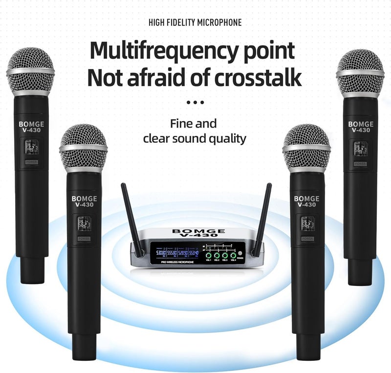 BOMGE Wireless Microphone System, BOMGE Pro 4-Channel Cordless Mic Set with Four Handheld Mics, Fixed Frequency, Long Range 200ft, Ideal for Church,Karaoke, Events (V430) - Image 2