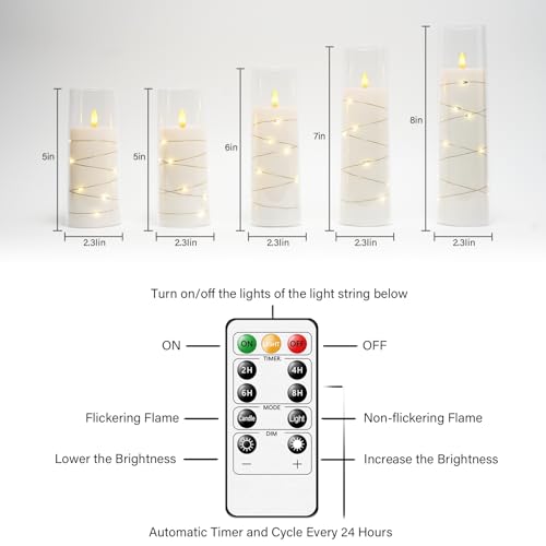 kakoya Flameless LED Candles with Timer 5 Pc Flickering Flameless Candles for Romantic Ambiance and Home Decoration Stable Acrylic Shellwith Embedded Star StringBattery Operated CandlesWhite - Image 3