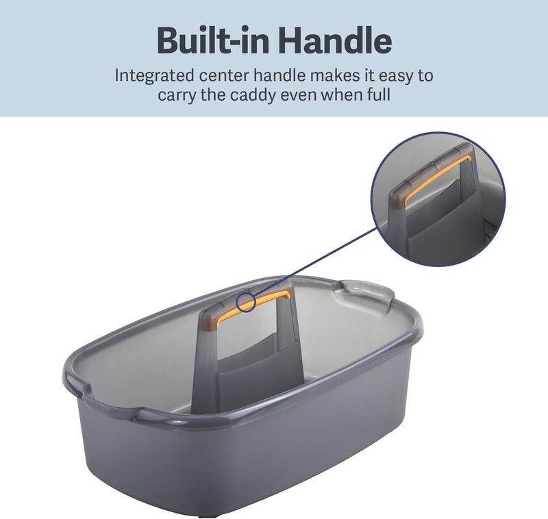 Casabella Plastic Bucket, Gray and Orange, 1.85 Gallon | Storage Caddy | With Handle | Pack of 6 - Image 3