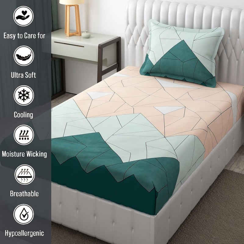 FRESH FROM LOOM Single Size Microfiber Bedsheet Set Printed Hypoallergenic Wrinkle Free with 1 Pillow Covers 60x90 Inches Beige Green 144 TC - Image 4