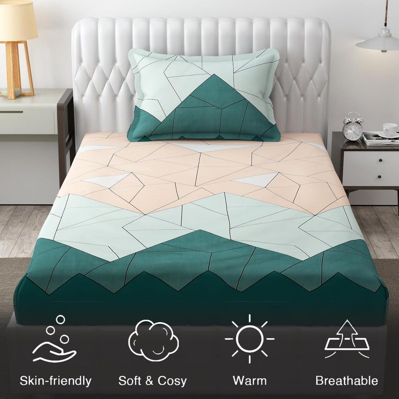FRESH FROM LOOM Single Size Microfiber Bedsheet Set Printed Hypoallergenic Wrinkle Free with 1 Pillow Covers 60x90 Inches Beige Green 144 TC - Image 5
