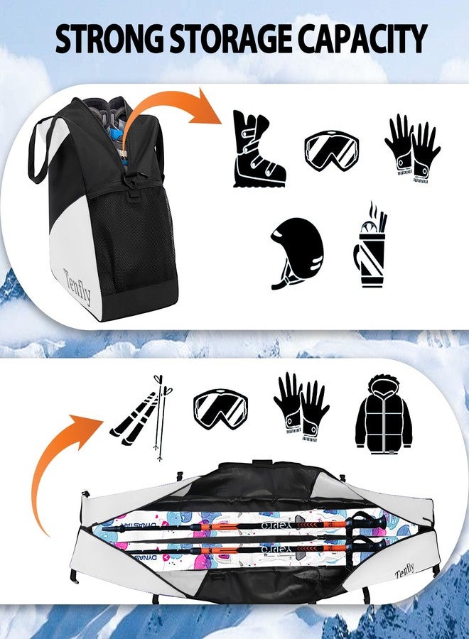 TENFLY Ski Bag and Boot Bag Combo, Snow Ski Bags for Air Travel, Water- resistant Safety Reinforce Ski Travel Bag Fits for Skis Up to 200 CM and Boots Up To Size US13, Black-White - Image 4
