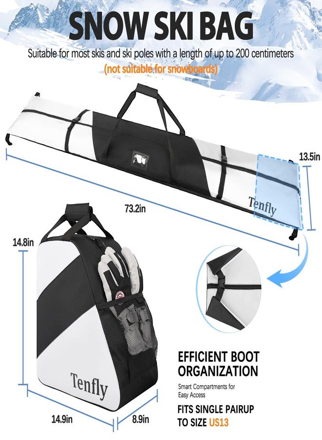 TENFLY Ski Bag and Boot Bag Combo, Snow Ski Bags for Air Travel, Water- resistant Safety Reinforce Ski Travel Bag Fits for Skis Up to 200 CM and Boots Up To Size US13, Black-White - Image 2