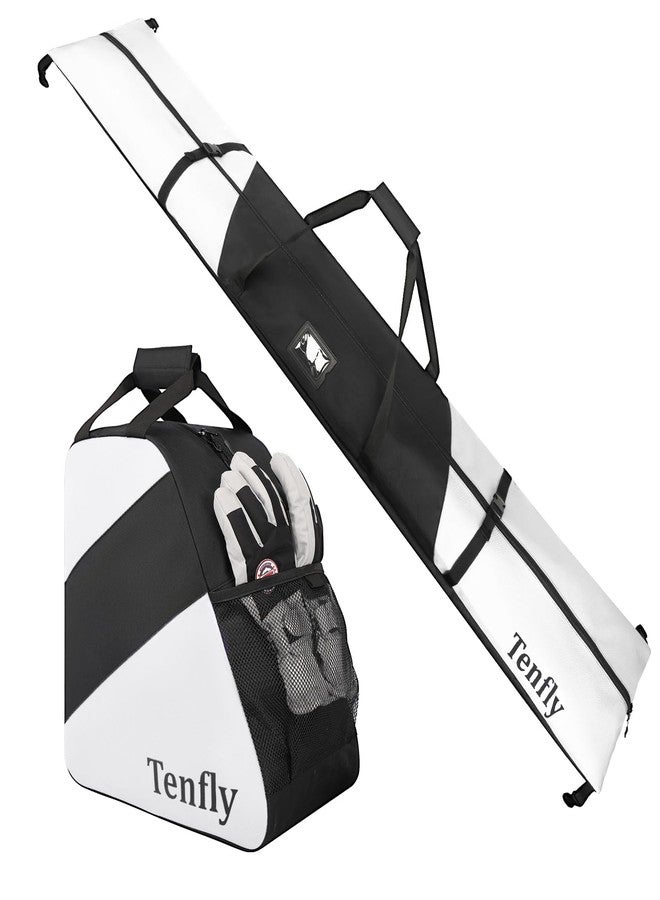 TENFLY Ski Bag and Boot Bag Combo, Snow Ski Bags for Air Travel, Water- resistant Safety Reinforce Ski Travel Bag Fits for Skis Up to 200 CM and Boots Up To Size US13, Black-White - Image 1