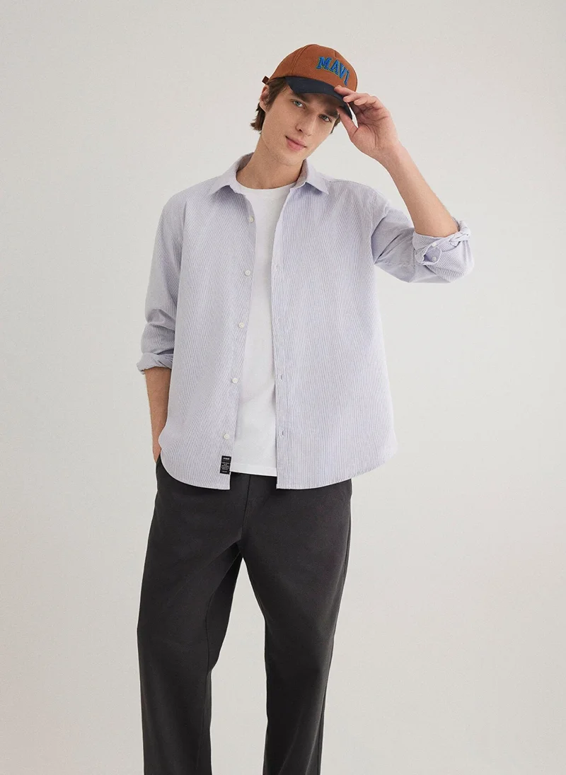 مافي Navy Striped Shirt