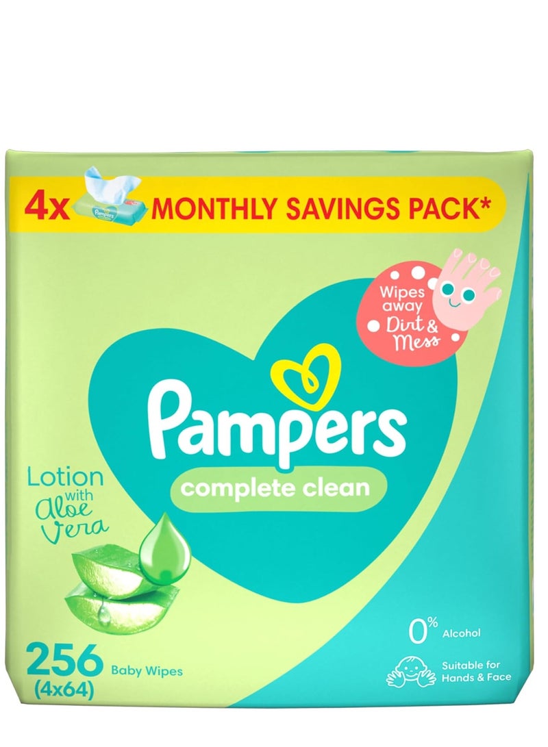 Pampers Complete Clean Scented Baby Wipes, Zero Alcohol, Pack of 4, 256 Wipe Count - Image 1