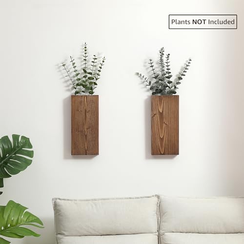 GRID FORTE Wood Wall Planter Set of 2, Wood Wall Pocket for Greenery and Dried Flowers, Indoor Hanging Vase, Modern Farmhouse Wall Decor for Living Room Bedroom Office Eucalyptus Stems Decorations (Walnut) - Image 3